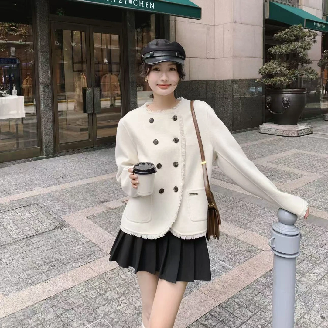 【OR•KAT】NN2228新款短款小香风双面羊毛大衣白色设计师