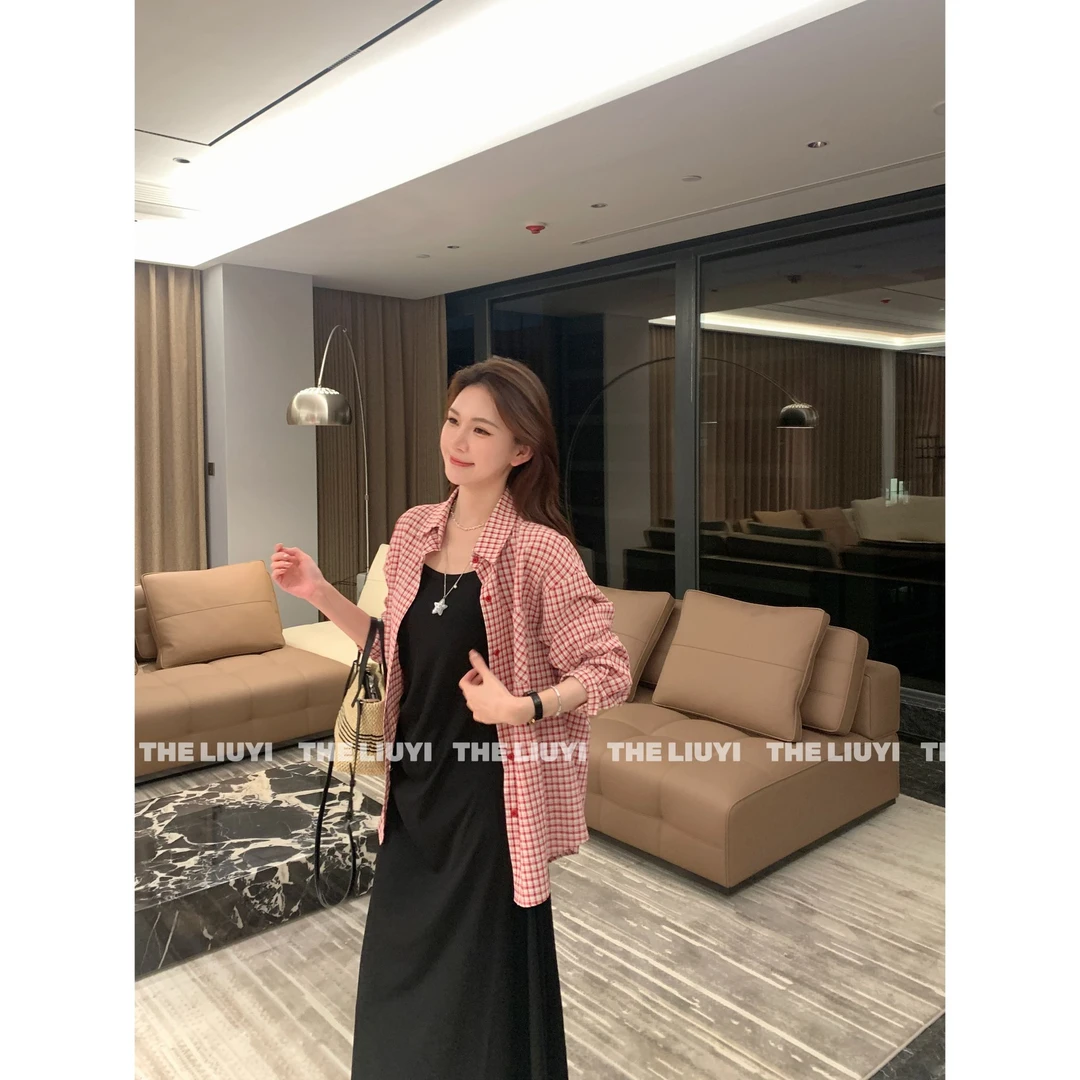 【LIUYI】红茶衬衫~夏季显白撞色格子衬衫外套542410