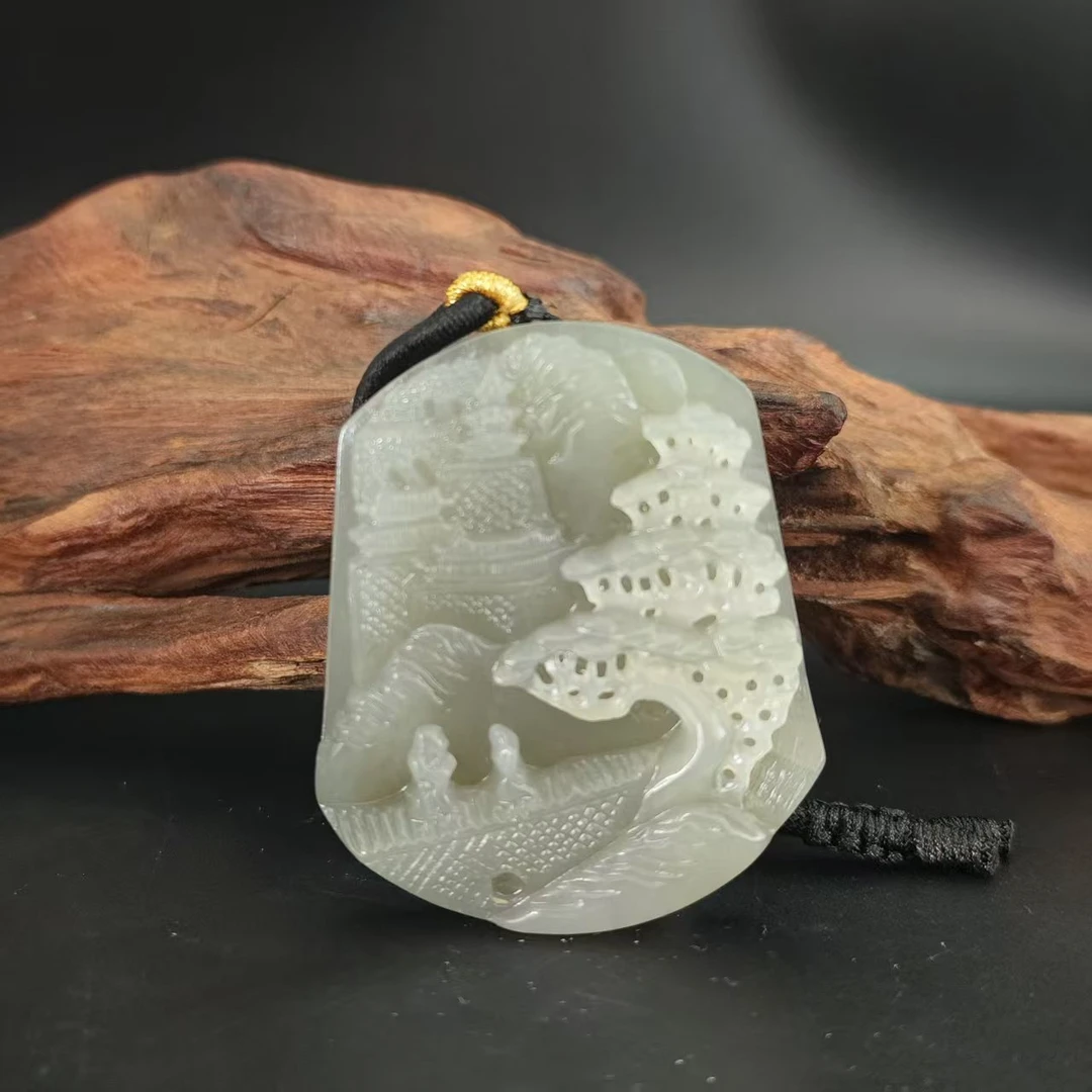 Q和田玉山水吊坠0224