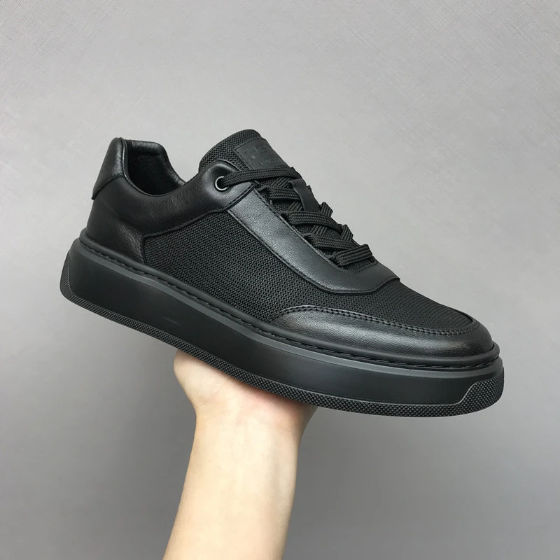 海阔爱得宝2025新款男鞋皮网板鞋时尚透气休闲鞋厚底舒适百搭皮鞋