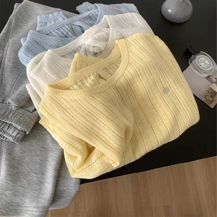 凉感透气冰丝爆款防晒罩衫女温柔百搭后背开叉长袖针织T恤夏季