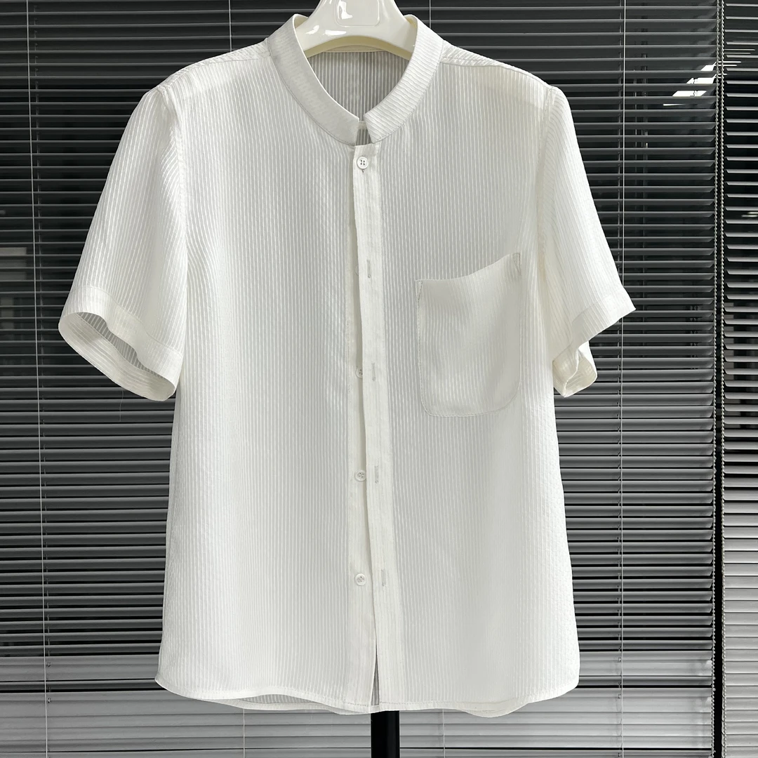 K622-1上衣-新款100%桑蚕丝高端男装真丝半袖