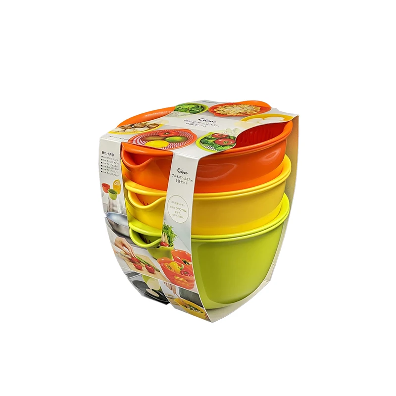 日本色彩绚丽沥水篮，碗 6件套3色组合 1.3L 水果篮 家用客厅圆形