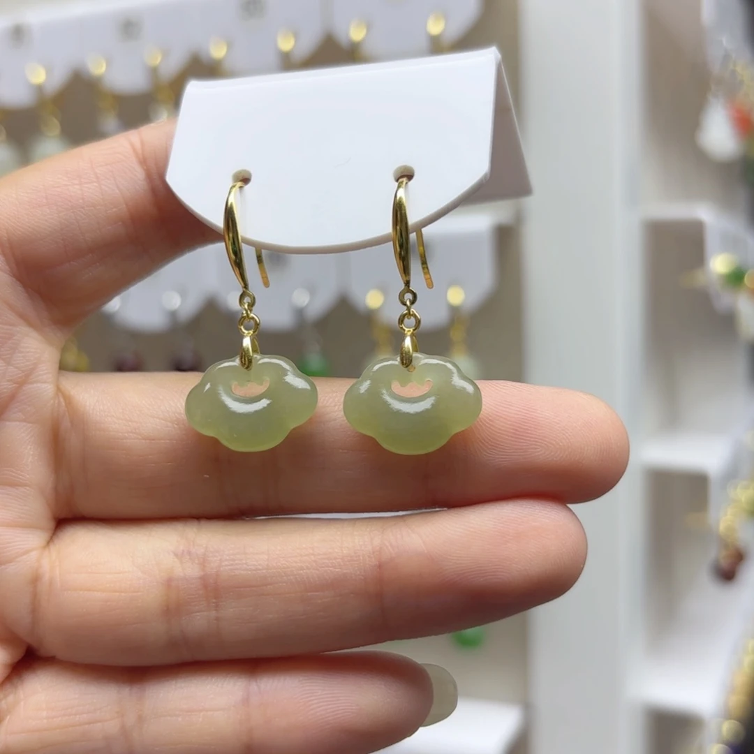 银S925镶嵌和田玉耳饰