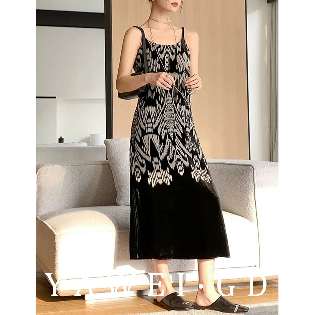 【白露】真丝丝绒烧花吊带裙 SRSA3