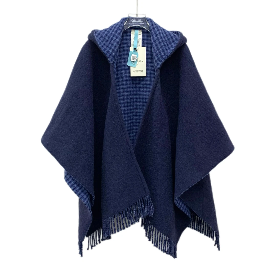 99新 FENDI/芬迪 J19143 蓝色印花羊毛披肩斗篷外套 123*132cm