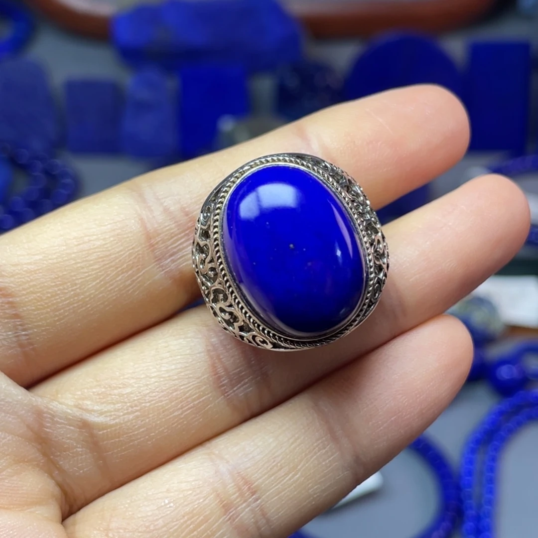 青金石银S925镶嵌戒指（可调节）