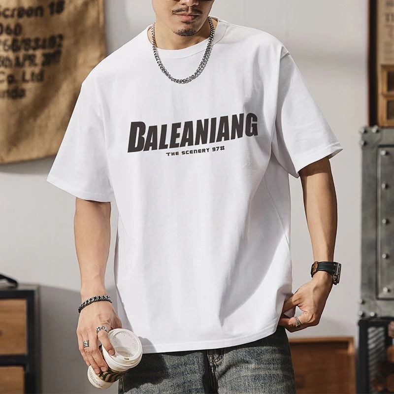 美式潮牌休闲字母短袖T恤男夏季设计感百搭宽松重磅棉纯半袖上衣