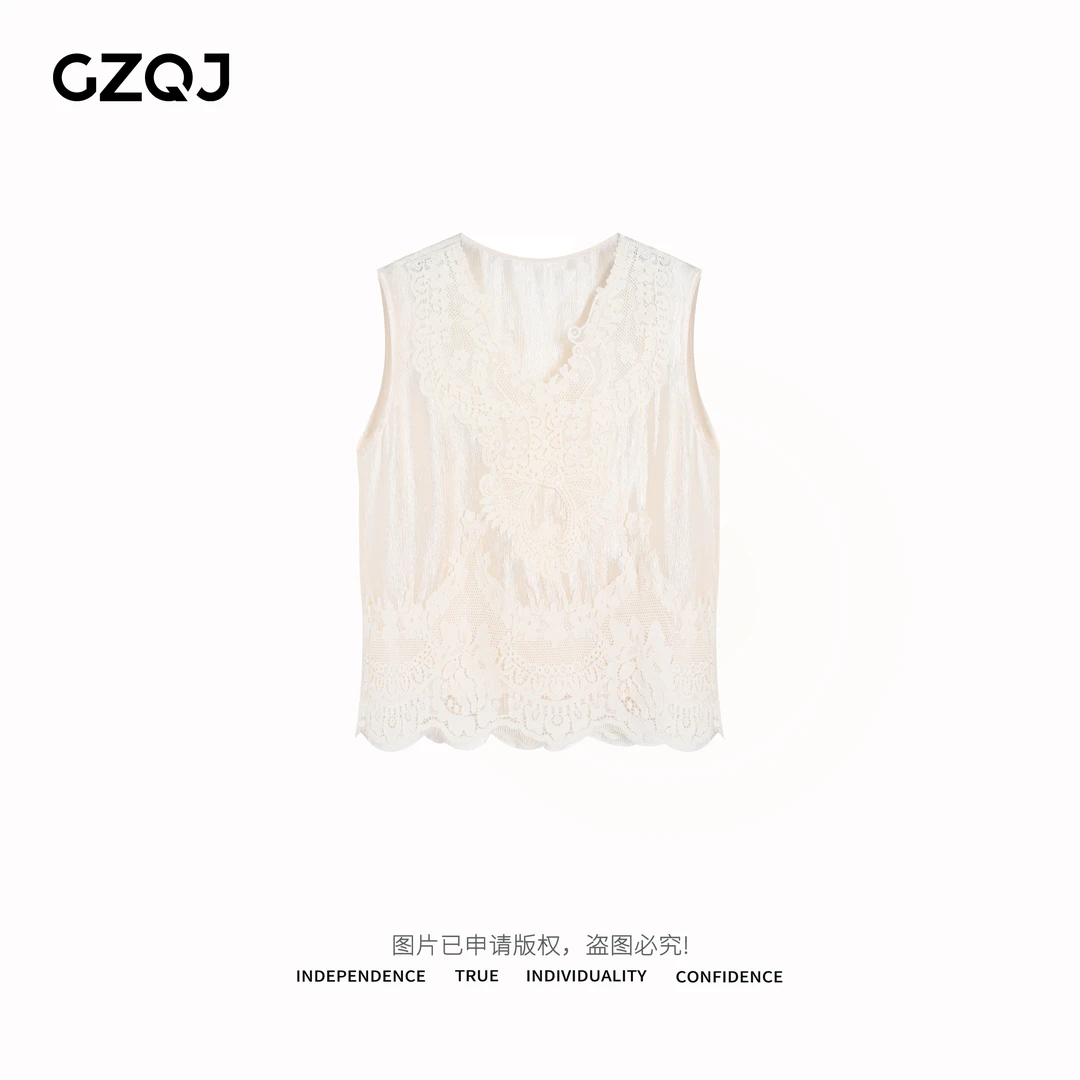 老琴私服 【织梦纪】舒适百搭显瘦花边拼接外穿打底背心女春夏36121