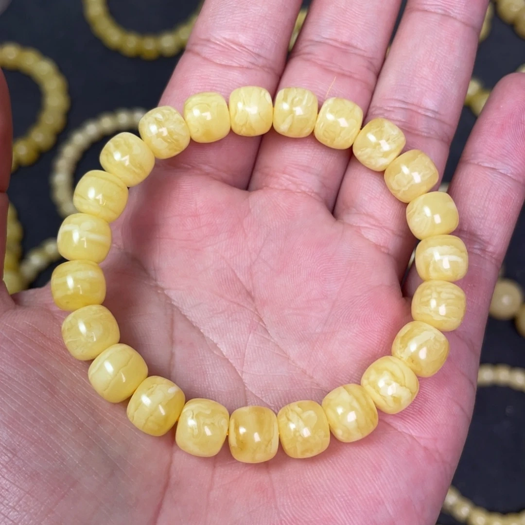 蜜蜡未镶嵌裸石虎皮纹蜜蜡手串9.5mm