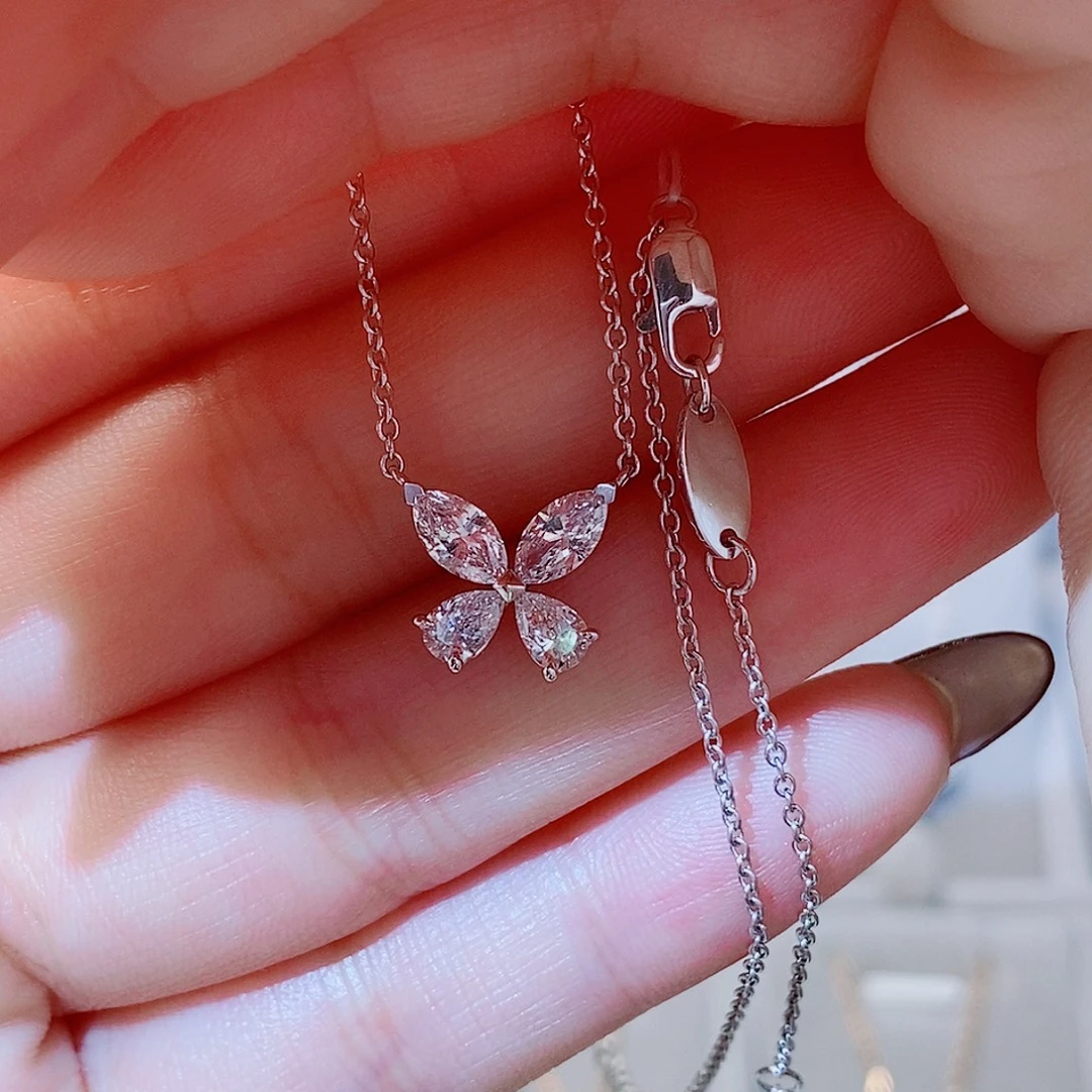 铂Pt950镶嵌实验室培育钻石项链0.8ct 蝴蝶项链