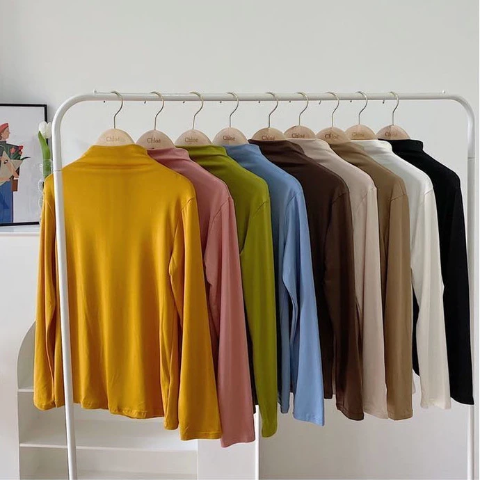 2025早秋莫代尔夏季外穿打底衫百搭半高领修身显瘦长袖内搭上衣