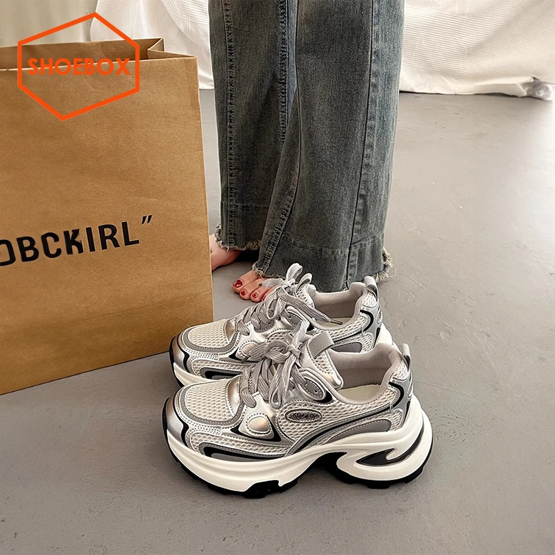 SHOEBOX鞋柜爆款百搭厚底老爹鞋女秋季2025新款欧货运动休闲鞋