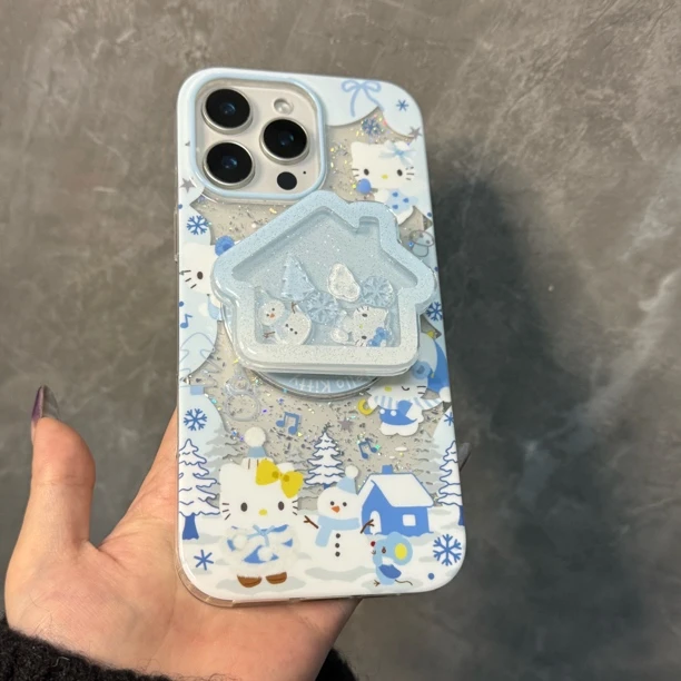 蓝色KT猫摇摇乐支架苹果手机壳适用iPhone16ProMax