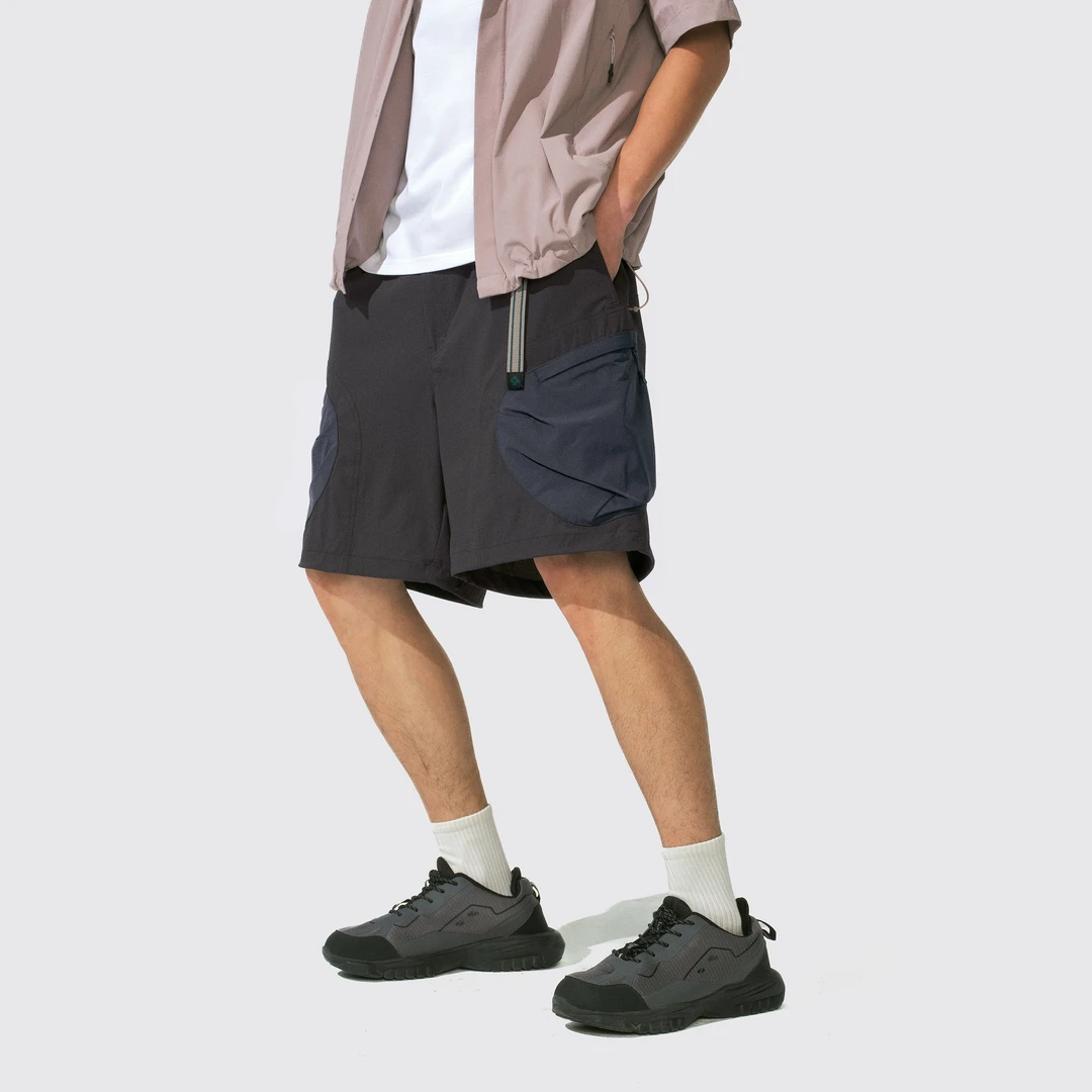 瞬时山野Monterest山系户外可调节腰头宽松纯色五分裤工装短裤男