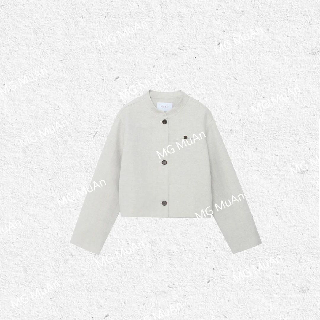 木小妹MUAN：《新老钱外套》定制百搭气质亚麻外套上衣女YJ-23632