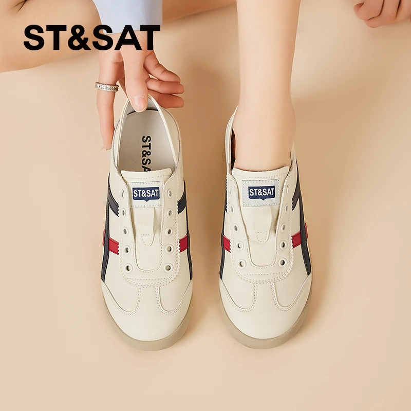 星期六德训女鞋女款爆款2025新款平底鞋女单鞋拼色百搭休闲阿甘鞋