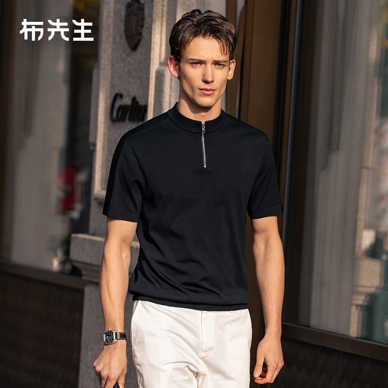 Mr.Bu布先生透气立领短袖半拉链设计初秋简约时尚T恤衫男ET16160