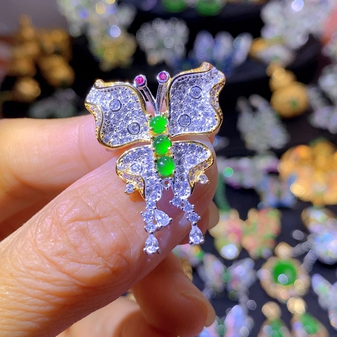 翡翠银S925镶嵌吊坠(不含链)天然