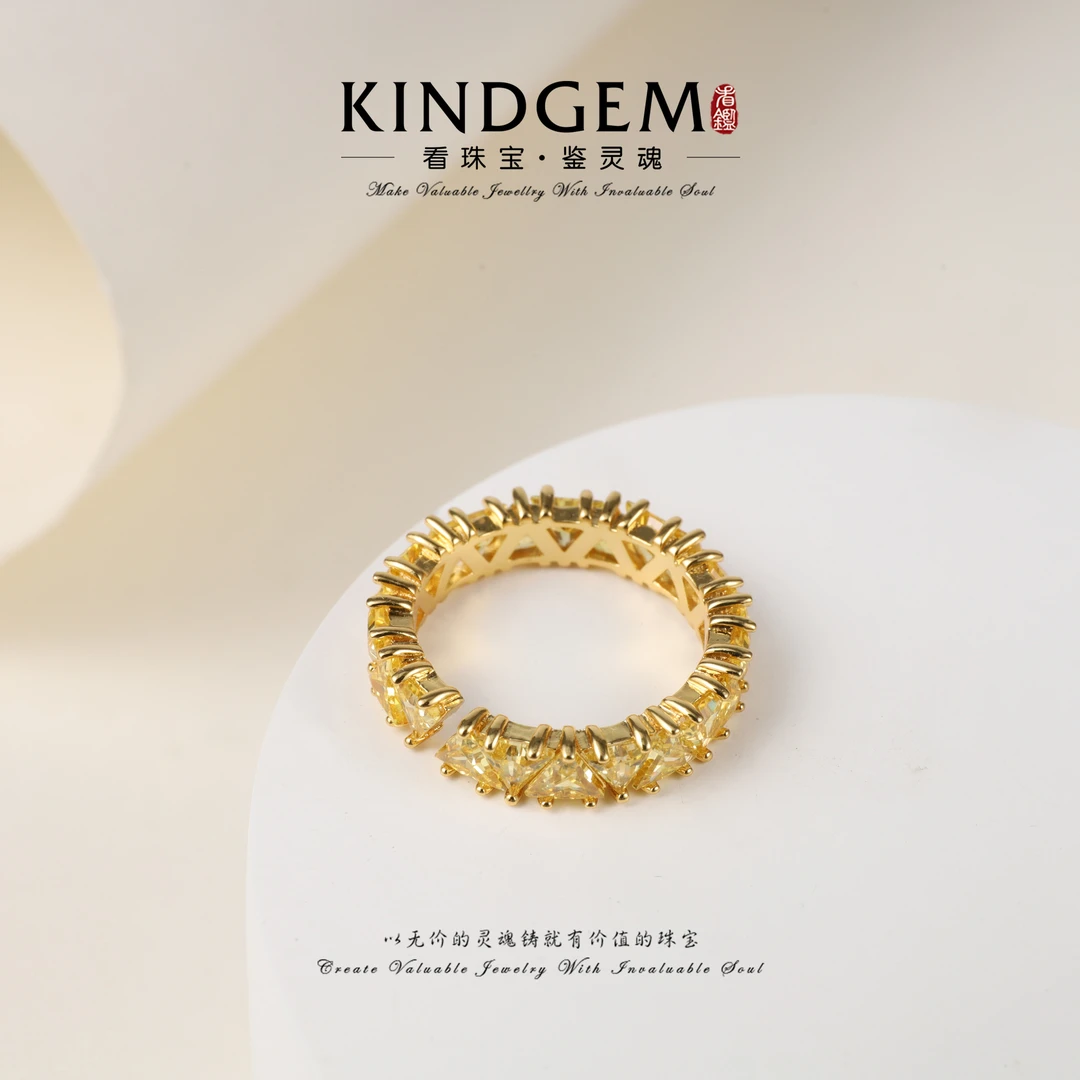 铜合金锆石戒指 KindGem 轻奢精致时尚百搭开口戒指 C-41328