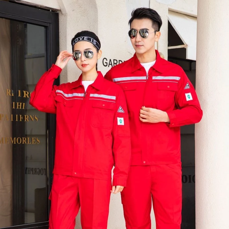 防静电工作服春秋款男女耐磨加油站石油上衣劳保套装红色