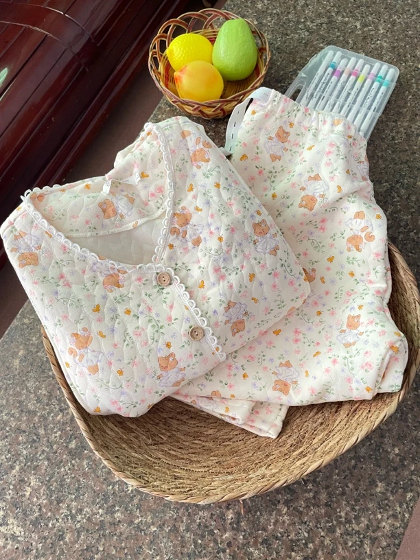 空气棉月子服秋冬季加厚保暖孕妇睡衣产前产后哺乳期带胸垫喂奶衣