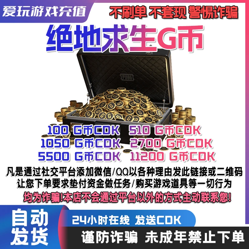 PUBG G币  CDK兑换码 绝地求生 吃鸡游戏金币 皮肤兑换码金币代充
