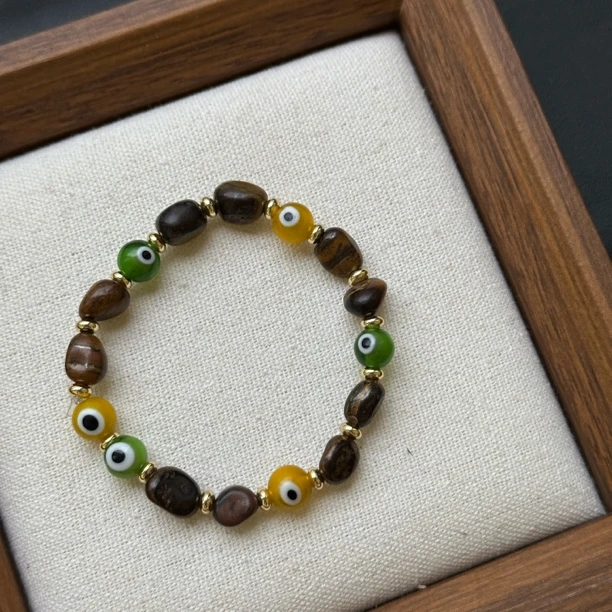 非金属木质手链 GULUM 817 虎眼石不规则百搭款恶魔之眼蓝眼睛