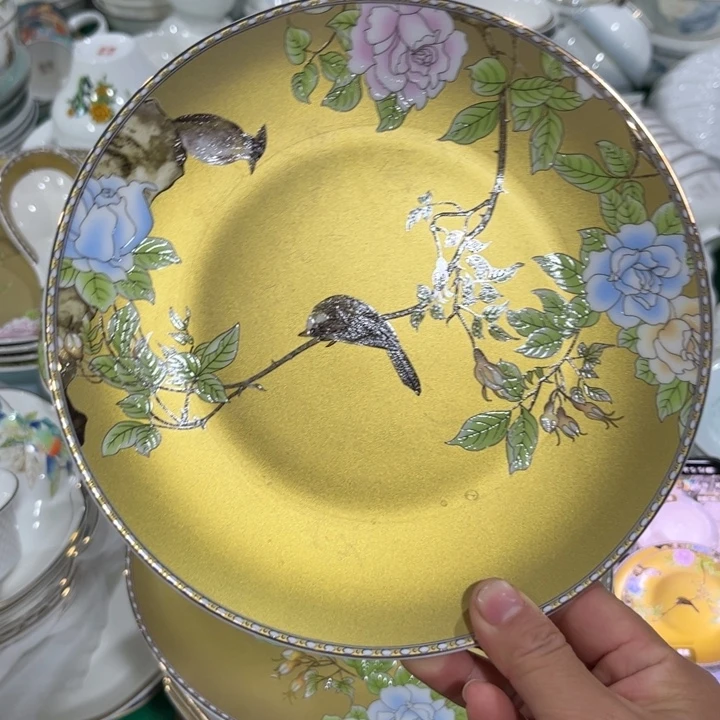 瓷片琴瑟和鸣八寸浅盘四个微瑕