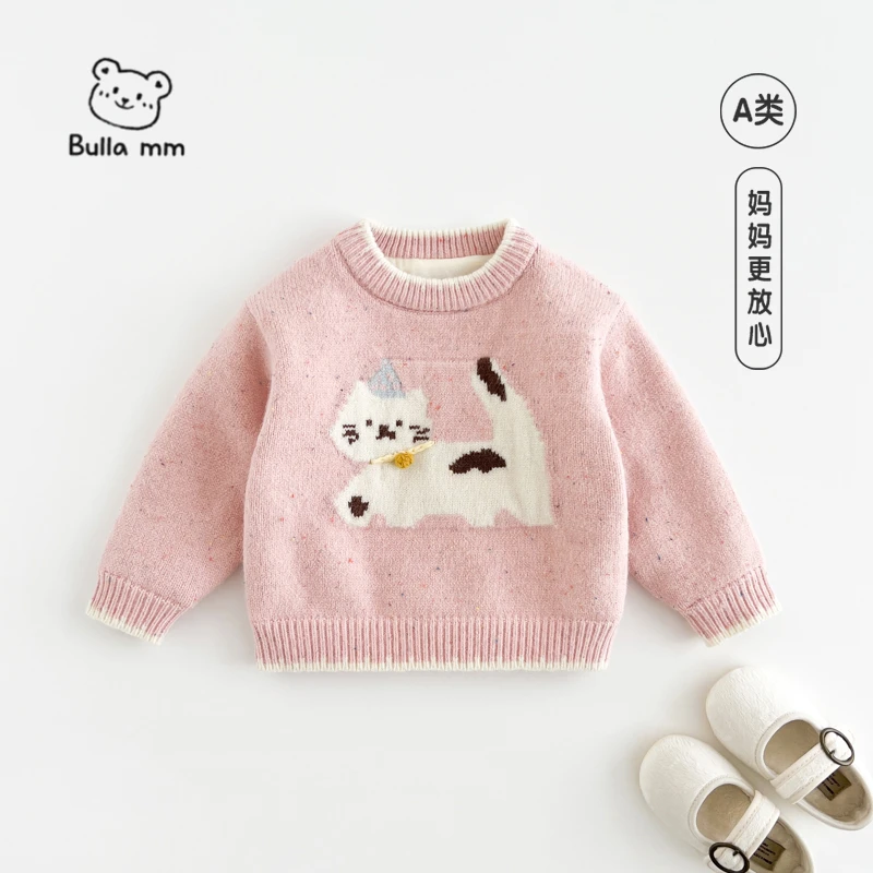 叭啦妈咪女童加绒毛衣2025冬装新款宝宝可爱百搭毛衣潮HFM5002