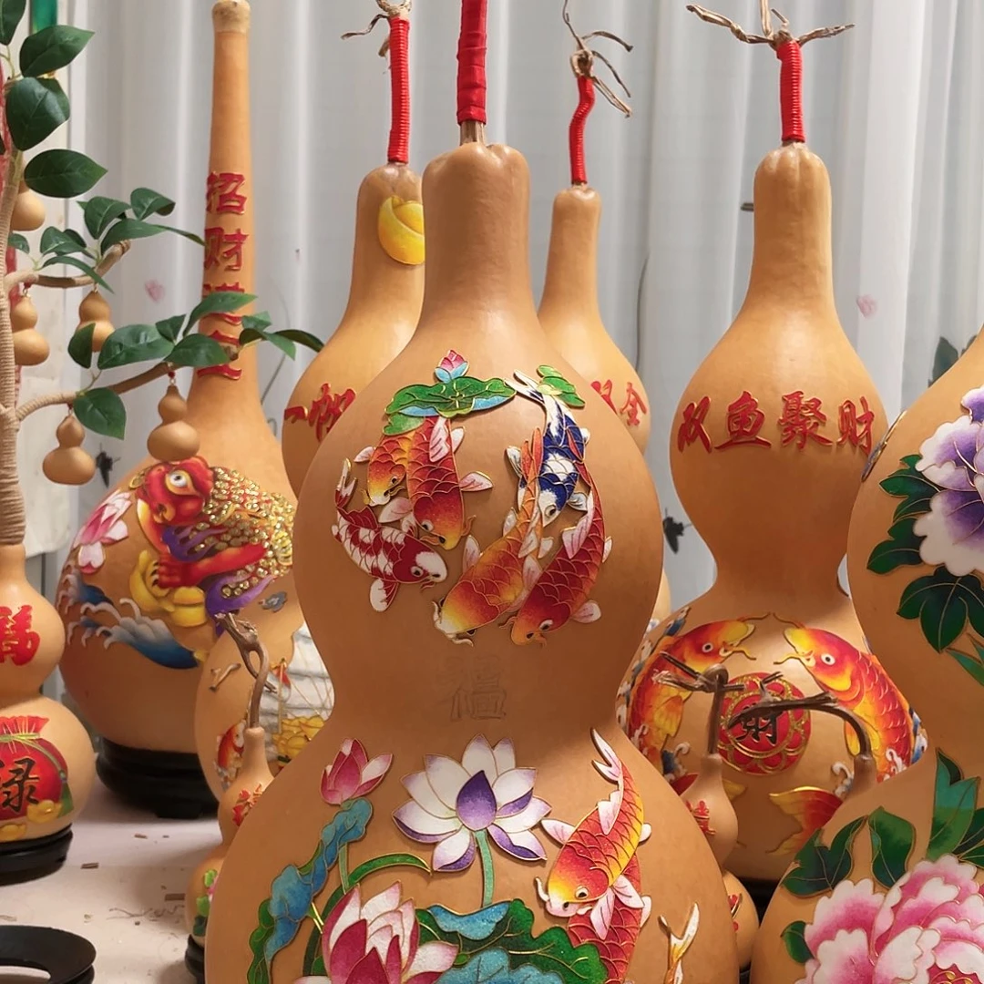 河***妮木葫芦福禄荷花九鱼图