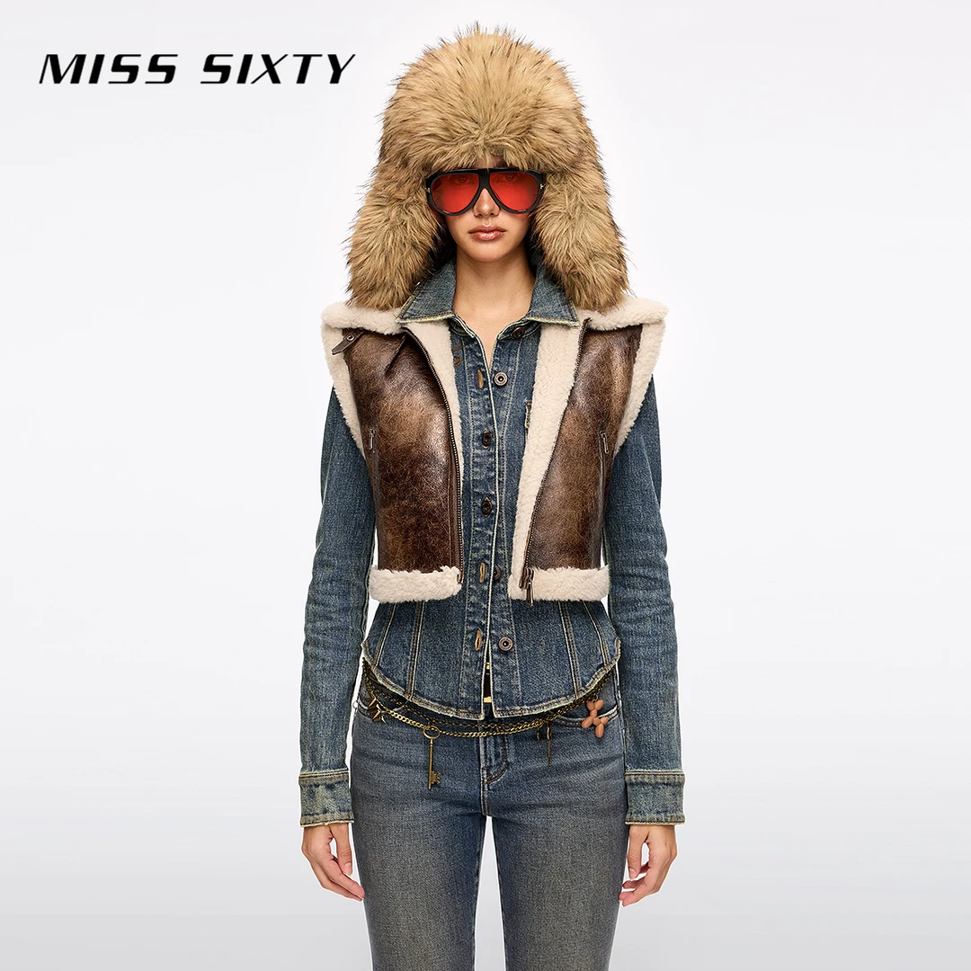 【Bella Hadid同款】Miss Sixty2025冬季新款环保皮草PU皮马甲女