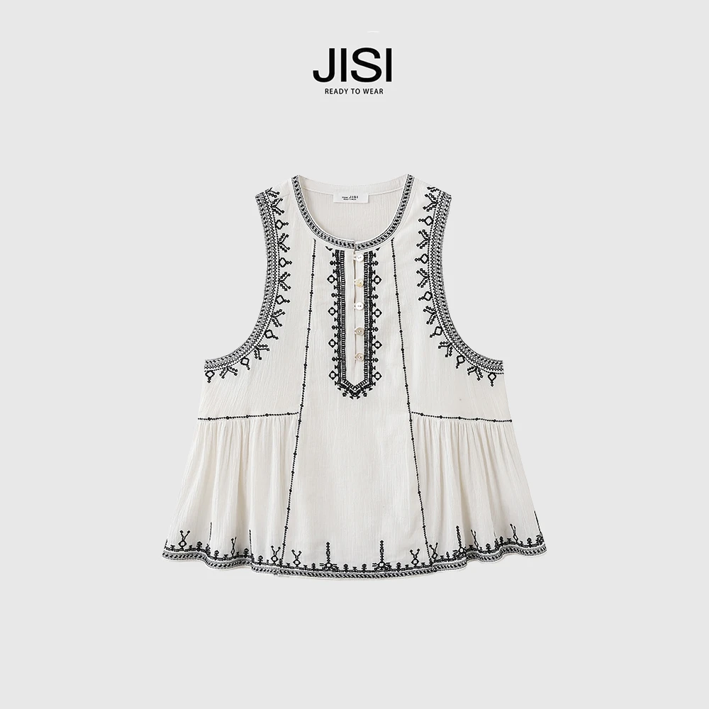 JISI 24春夏度假系列重工刺绣无袖背心上衣-BX24134