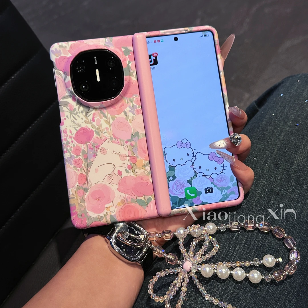 适用华为MateX6典藏版折叠X5可爱粉色小猫全包中轴防摔X3手机壳女