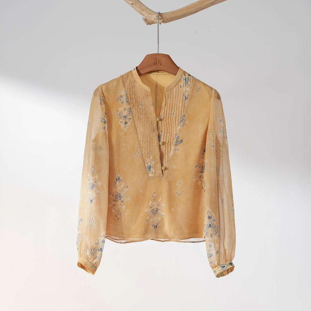 西子/【桂黄鸢尾】新中式时尚印花黄色上衣/SYBH2026