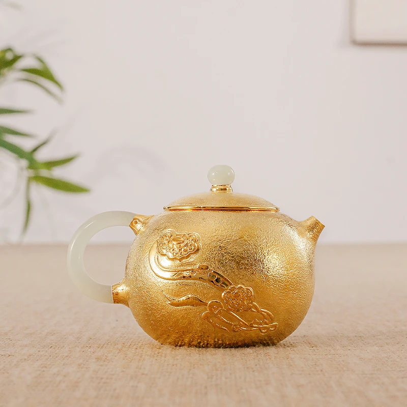 银歌工坊纯手工雕刻龙凤金茶壶茶具泡茶壶高档功夫茶器单壶银茶壶