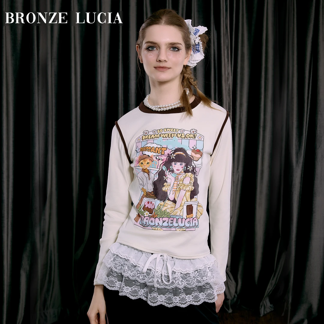 Bronze Lucia米色假两件治愈烘焙长袖T恤
