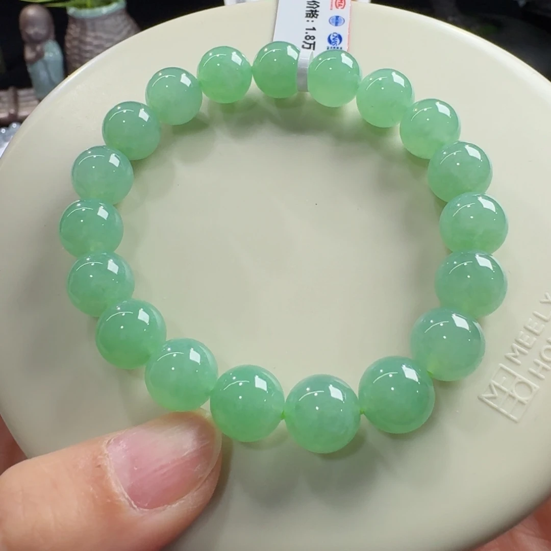 翡翠未镶嵌手链冰胶甜果绿单圈10mm