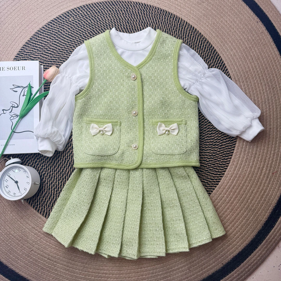 【亲子装-两件套】女童春秋新款洋气马甲衬衫休闲两件套