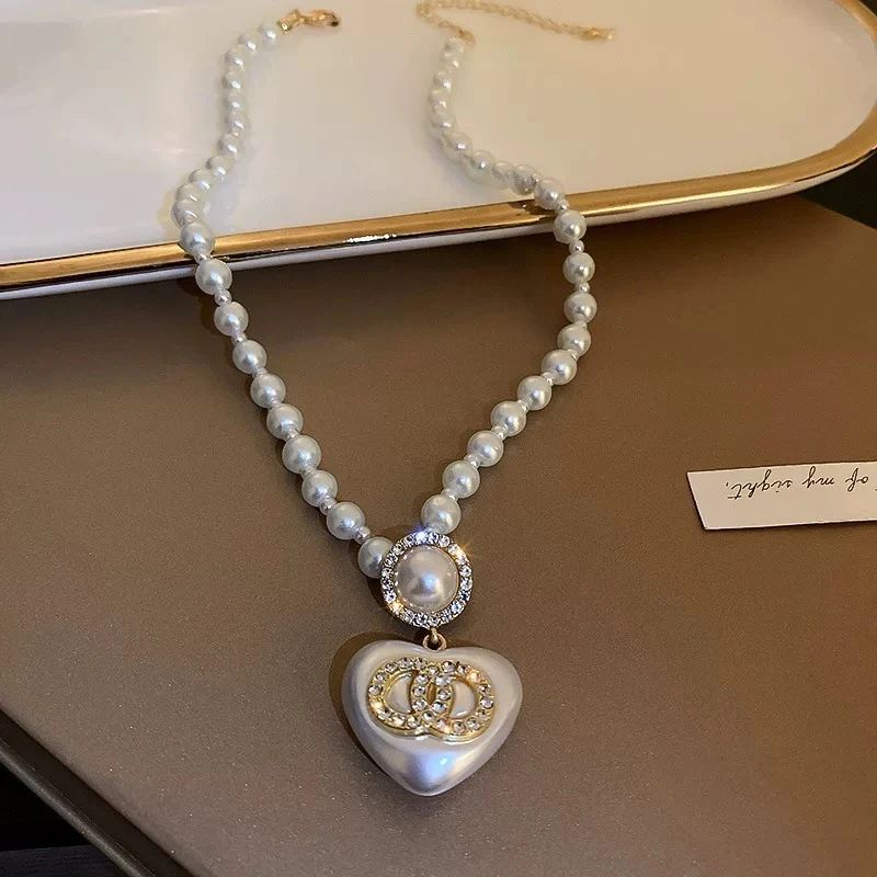 合金项链 爱心镶钻法式气质高级感项链