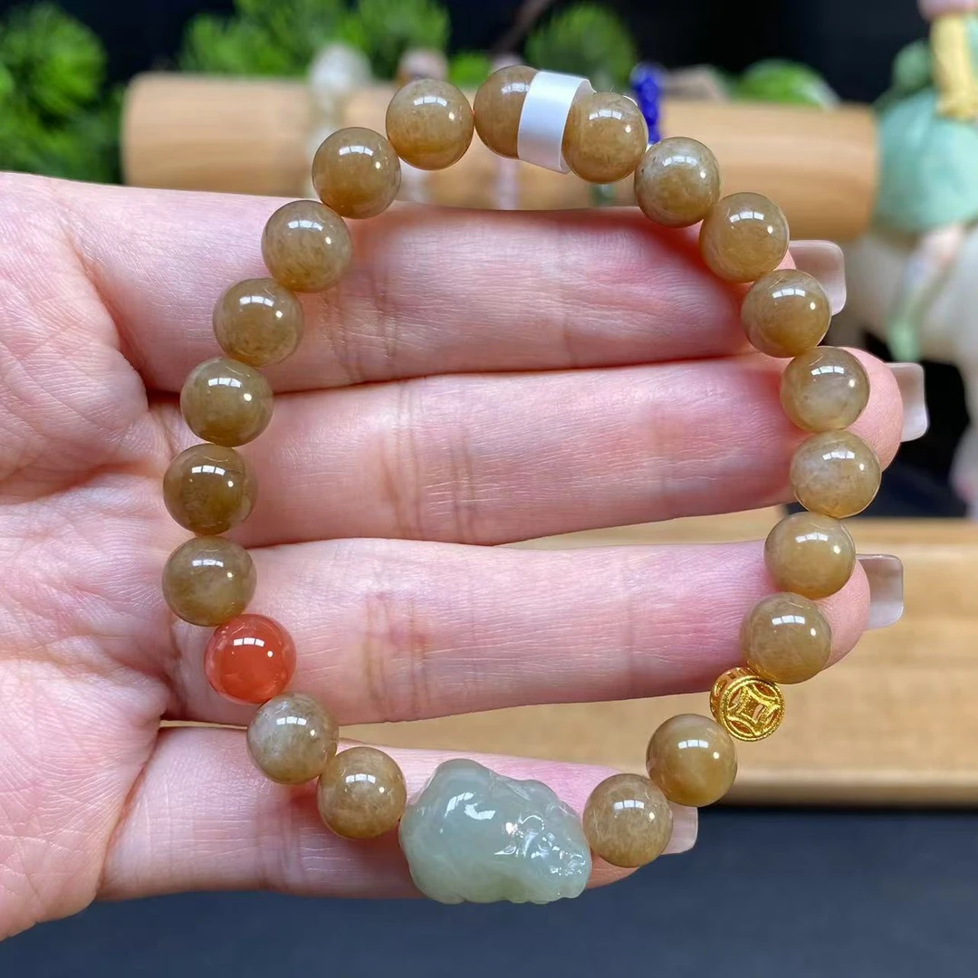 【和田玉糖玉8m手串】A1093搭南红和田玉貔貅手串小众原创设计百搭