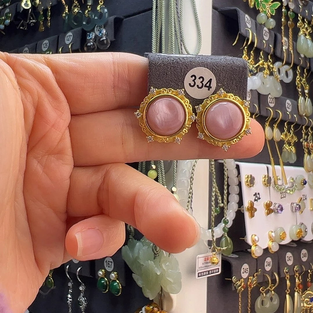 和田玉未镶嵌耳饰通体纯银天然紫贝耳钉