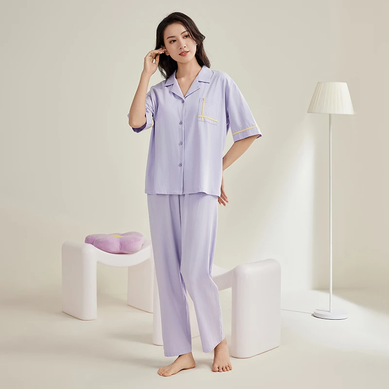 【凯迪世家】爽肤棉短袖长裤开衫女款家居服套装（70427050）