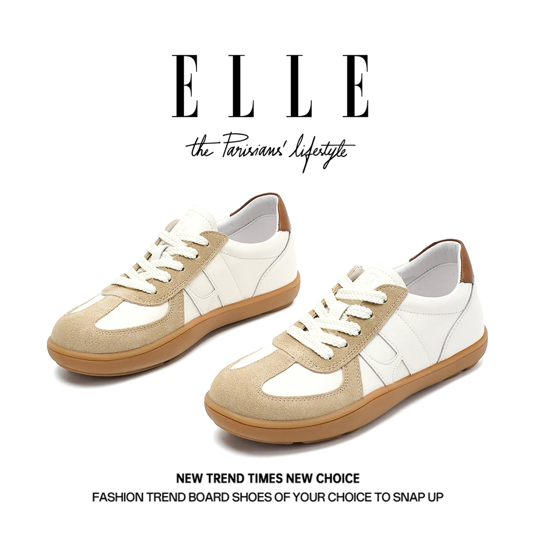 ELLE拼色德训鞋女橡胶底防滑运动休闲鞋2025新款舒适透气百搭板鞋