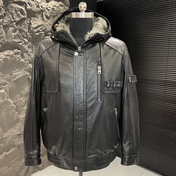 ZMY-Ps2025牛皮油蜡连帽夹克
