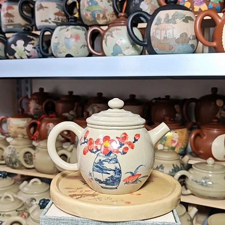 建水紫陶彩绘茶壶16号