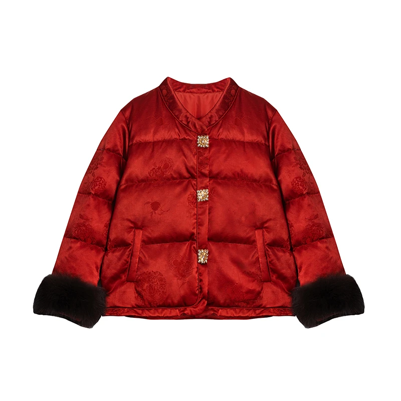 【私人高定】重工国风精致扣毛毛袖拼接时尚百搭羽绒服A2788