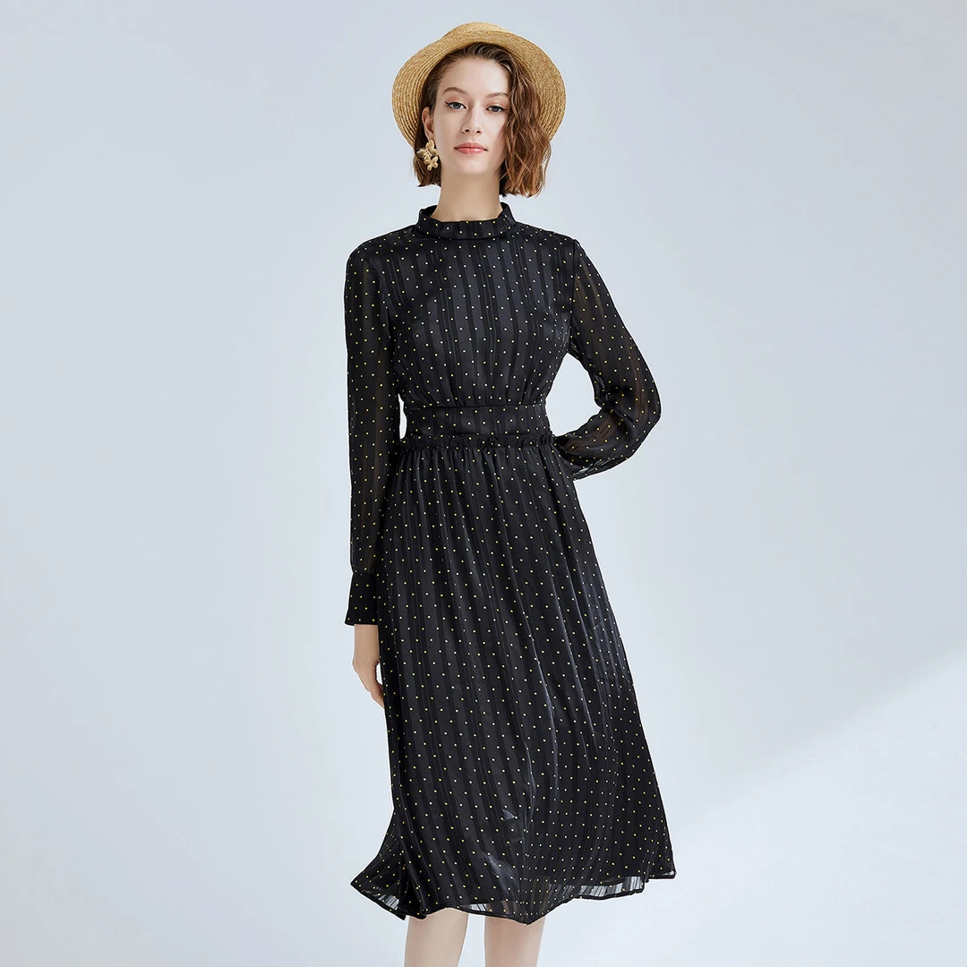 【小熊专属】法式优雅连衣裙收腰显瘦长袖中长裙530165-95056