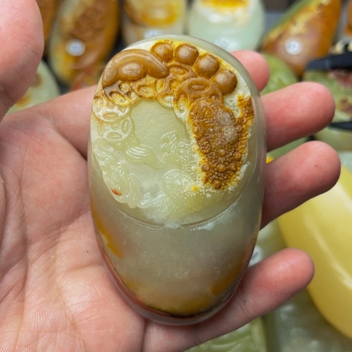 老***丁方解石手把件石材