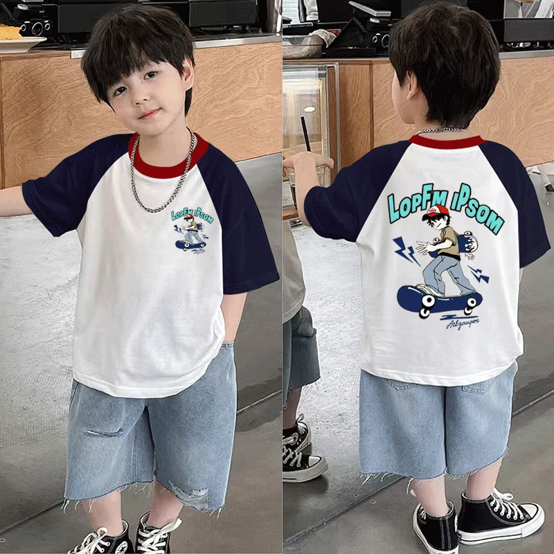 100%纯棉男女童夏季新款半袖T恤卡通印花中小儿童宝宝打底上衣潮t